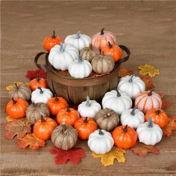 78Pcs Artificial Pumpkins Maple Harvest Fall Decoration for Autumn Thanksgiving - Picture 1 of 7